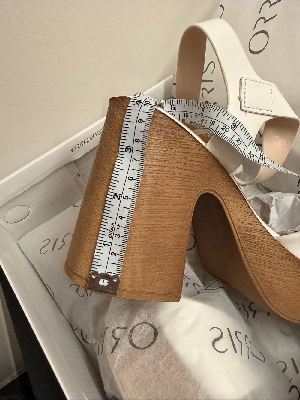 White Platform Block Heel Sandal with Ankle Strap - Picture 8 of 9